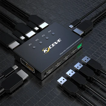4Ports HDMI suderinamus KVM Switcher RS232 18Gbps Multi-funkcija USB Skirstytuvo Switcher pasidalinti Klaviatūrą, Pelę kontroliuoti Žaidimą switcher
