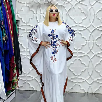Afrikos Baltos Suknelės Moterims 2023 Musulmonų Ramadano Balta Hijab Abayas Siuvinėtos Gėlės Ilga Suknelė, Vestuvės dress