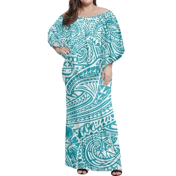 Karšto pardavimo Havajų Samoa Mados Spausdinti Moterų Off Peties Suknelė Su Lotus Rankovėmis, Plonas Moterų Apvalkalą Šalis Suknelė Vasarai