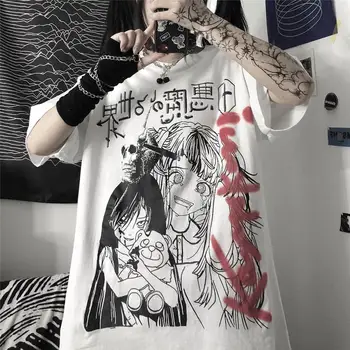 Moteriški Marškinėliai Tamsos Harajuku T-shirt Animacinių filmų Spausdinti Moterų trumpomis Rankovėmis Viršuje Negabaritinių Marškinėlius Moters Drabužių Streetwear Tees