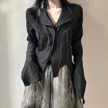 Moterys juodais Marškinėliais Gotikos korėjos Tamsiai Akademinės Moterų Sukurta Neteisėta Viršūnių Pavasario Mados Streetwear Y2K Palaidinė