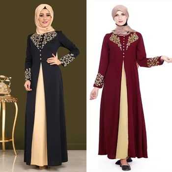 Moterų Ilgas Rankovėmis Atspausdintas Kratinys Musulmonų Suknelės Abaja su Mygtukais