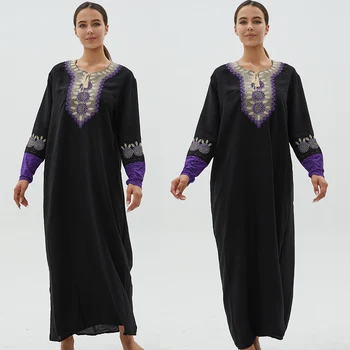 Siuvinėjimo Mddle Rytų Kaftan Musulmonų Moterų Abaja Juoda Malda Suknelė Islamas Drabužių Indija Djellaba Turbaną Tradicinių Outwear84#