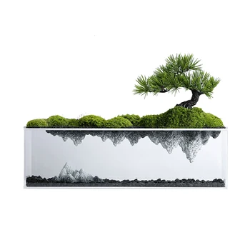 Zen Kraštovaizdžio Atspindys Dirbtinis Sveikinimo Pušies Bonsai Žaliųjų Augalų Modelis Kambario Įėjimas Arbatos Kambarys Studijų Šono Apdaila