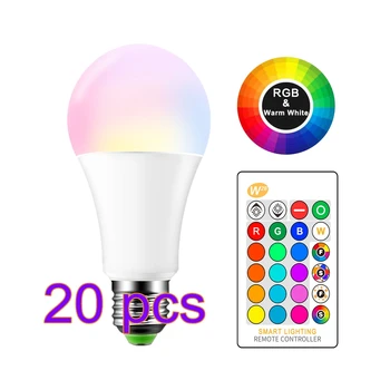 20pcs E27 LED 16 Spalva Keičiasi RGB Magija Lemputės, Lempos 10/15W 85-265V RGB Led Šviesos Prožektorius + IR Nuotolinio Valdymo