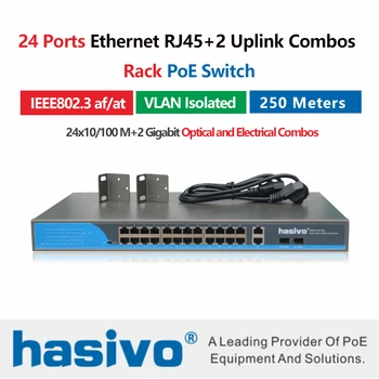 24 port 10/100Mbps Ethernet PoE Switch paramos IEEE802.3af/ne su 2 Uostą 1000M SFP COMBO poe 48v jungiklis RJ45