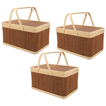 3X Bambuko Nešiojamų Saugojimo Krepšys Iškylą Krepšelį Užkandžių, Vaisių Krepšelį Namų Virtuvėje Saugojimo Krepšys Miegamasis Saugojimo Krepšys