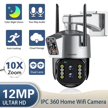 4K 12MP Wi-fi IP Kamera Lauko 10X Zoom, Dual Lens PTZ Apsaugos Kamera, Auto Sekimas Wireless CCTV Vaizdo Stebėjimo Sistemos 8MP