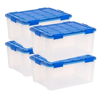 60 Quart WeatherPro™ Tarpiklis skaidraus Plastiko Laikymo dėžę su Dangčiu, Mėlyna, Rinkinys 4