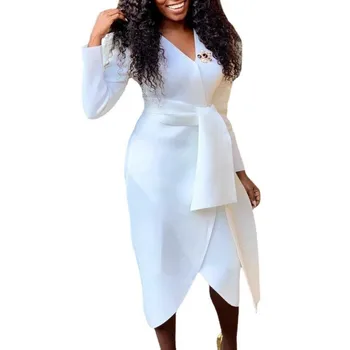 Baltos V Kaklo Elegantiškas Šalis Suknelė Pavasarį, Rudenį Naujų Dashiki Afrikos Suknelės Moterims, Stilingas Prašmatnus Ilgomis Rankovėmis Ankara Rūbeliai 2023