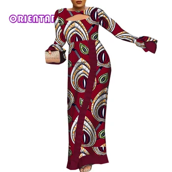 Didelio Dydžio Afrikos Spausdinti Suknelės Moterims Ankara Mados Moterų Ilgas Rankovėmis Varpo Maxi Suknelė Dashiki vakarinę Suknelę WY9414