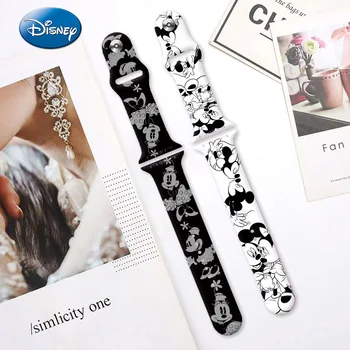 Disney Mickey Minnie Balta Juoda Spausdinti Dirželis Applewatch S8765432SE Pilna Serija Silikono Pakeitimo Žiūrėti Juosta 38-49MM
