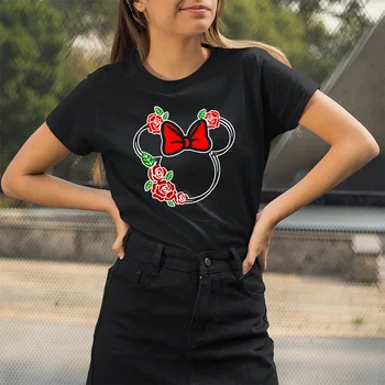 Disney Nauja Vasaros Marškinėlius Serijos Moterų Minnie Mouse Galvos Puikus Kawaii Harajuku Mielas Spausdinimo Trumpas Rankovės Laisvi Ir Patogūs