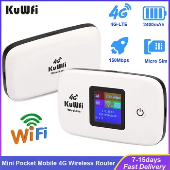 KuWfi 3G/4G LTE Mobiliojo ryšio Maršrutizatorius 150Mbps Kišenėje Modemo Mini Pelninga Lauko Kelionių Maršrutizatorius 2400mAh Baterijos Parama 10 Prietaisai