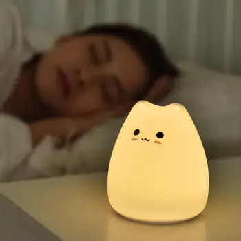 Mini Kawaii Populiarus Katė Kūdikis Naktį Lempos Touch Spalva keičiasi Akių Apsauga Miegamojo Lovos naktinė lempa Apdailos Mėnulio Lempos