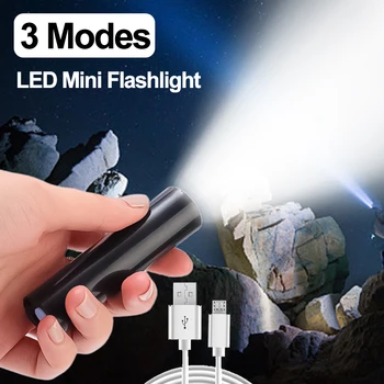 Mini LED Žibintuvėlis USB Įkrovimo Stiprios Šviesos Fakelas, Lauko Apšvietimas Nešiojamas Žibintuvėlis atsparus Vandeniui Kempingas, Žygiai Lempos