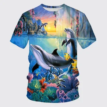 Nauja Vasaros HotSale Mielas Gyvūnų Delfinų T-shirt 3D Atspausdintas Vyrai Moterys Unisex Juokinga Jūrų Atsitiktinis Negabaritinių vyrų Tees Trumpas Rankovės