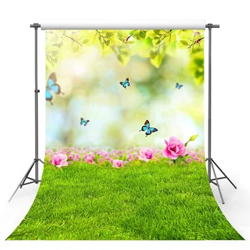 Pavasario gėlių fonas fotografijai drugelis fone photo booth studija žalia žolė, photocall fonas fondo