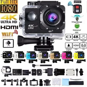Ultra HD H9 4K Veiksmų Kamera, Wi-fi, 12MP 2 Colių 30M Eiti Vandeniui Pro 170 D Šalmas Dviračių Vaizdo Įrašymo Kamera Sporto Fotoaparatas