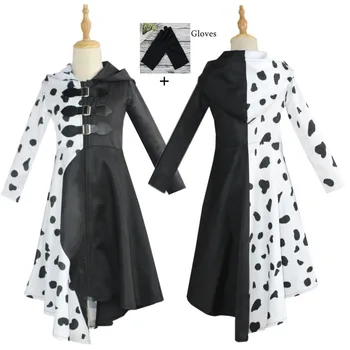 Vaikai Cruella Cosplay Kostiumas Suknelė Komplektus 101 Dalmatians Suknelės Helovyno Karnavalas Kostiumas Vaikams Mergaitėms