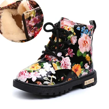 Vaikų batai rudenį merginos batai berniukams, žieminiai batai PU oda atspari vandeniui kūdikių šiltas batai gėlių spausdinti vaikiški batai
