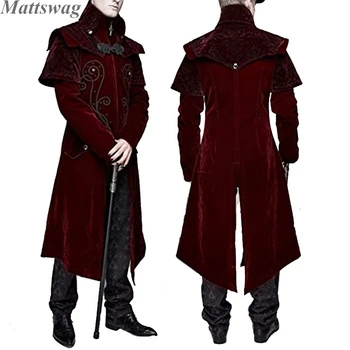 Vyrai Cosplay Helovinas Dress Up Smokingas Paltai Derliaus Rudenį, Žiemą Viduramžių Gotikos Šalies Paltai Viktorijos Kariai Piratų Drabužiai
